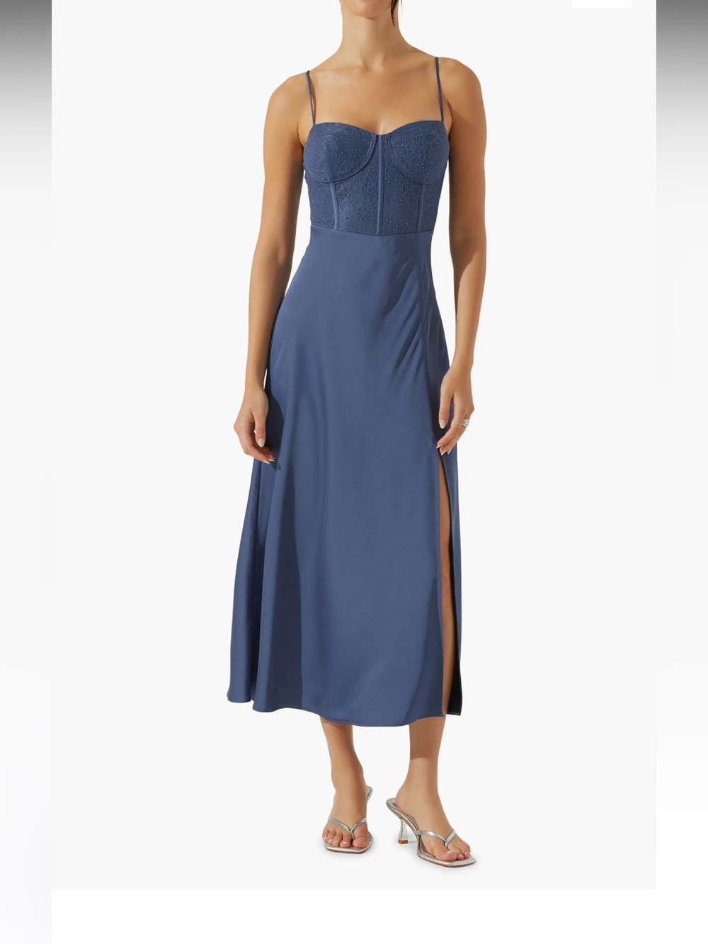 Astr Navy Lace-Bust Dress